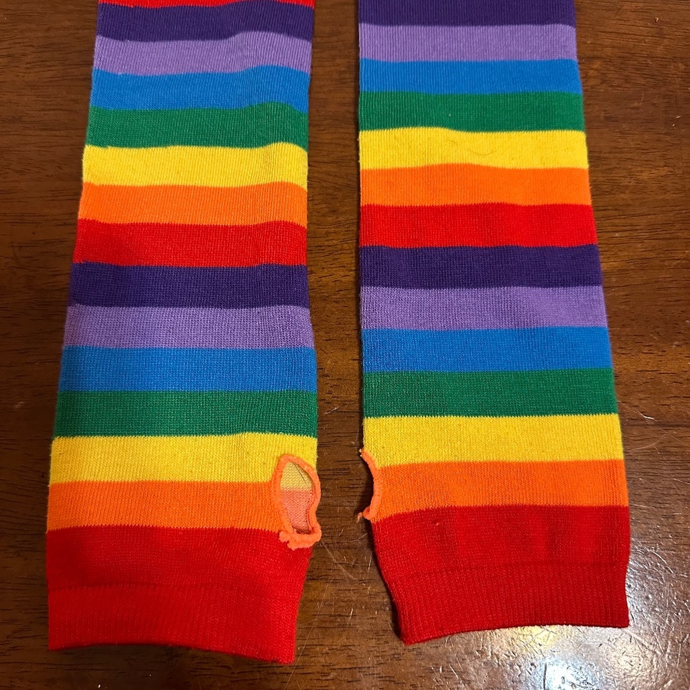 Colorful Rainbow Striped Long Knit Gloves and Socks Costume Accessories - Picture 10 of 12